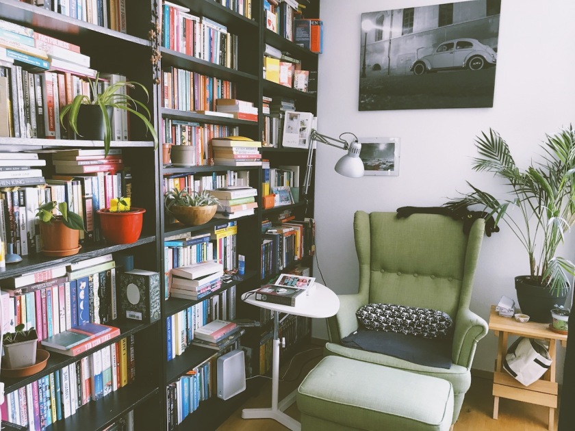 reading nook with bookshelves